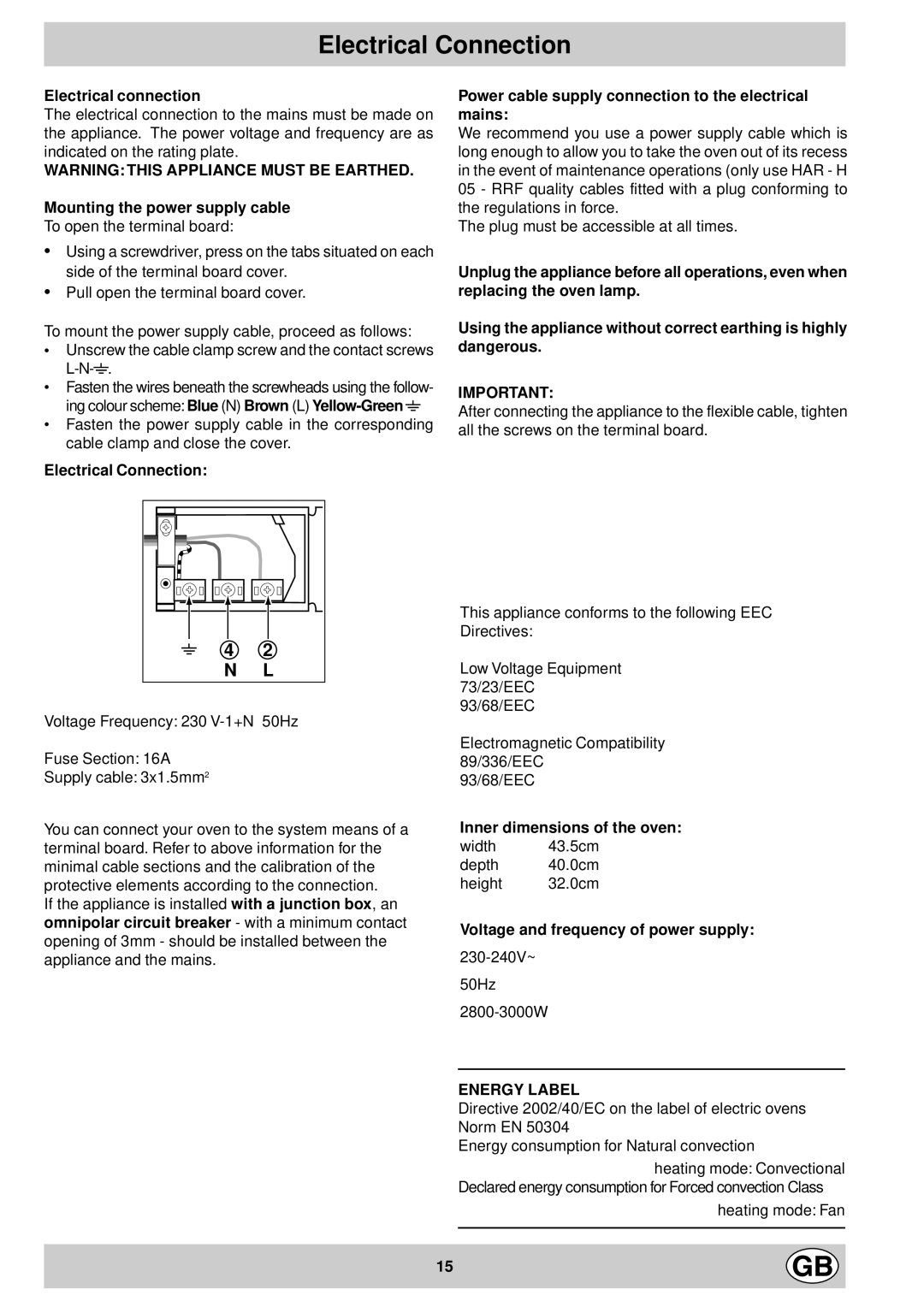 Creda S077EE manual Electrical Connection 