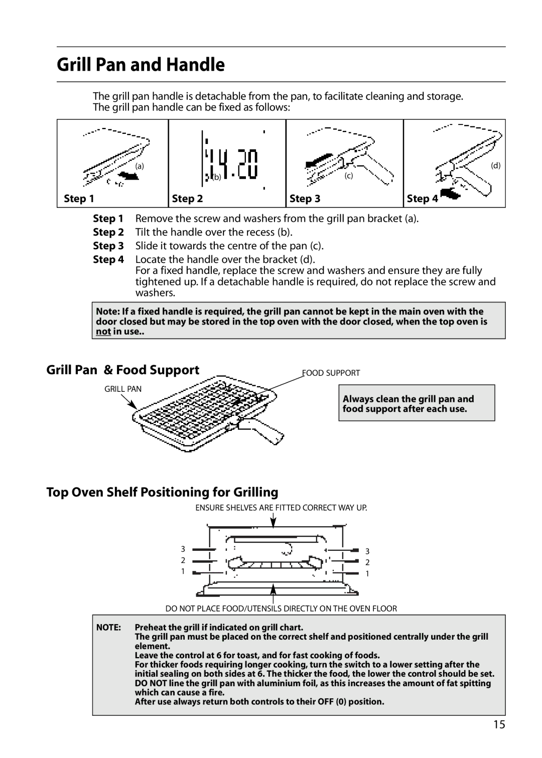 Creda S130E manual Grill Pan and Handle, Top Oven Shelf Positioning for Grilling, Step 