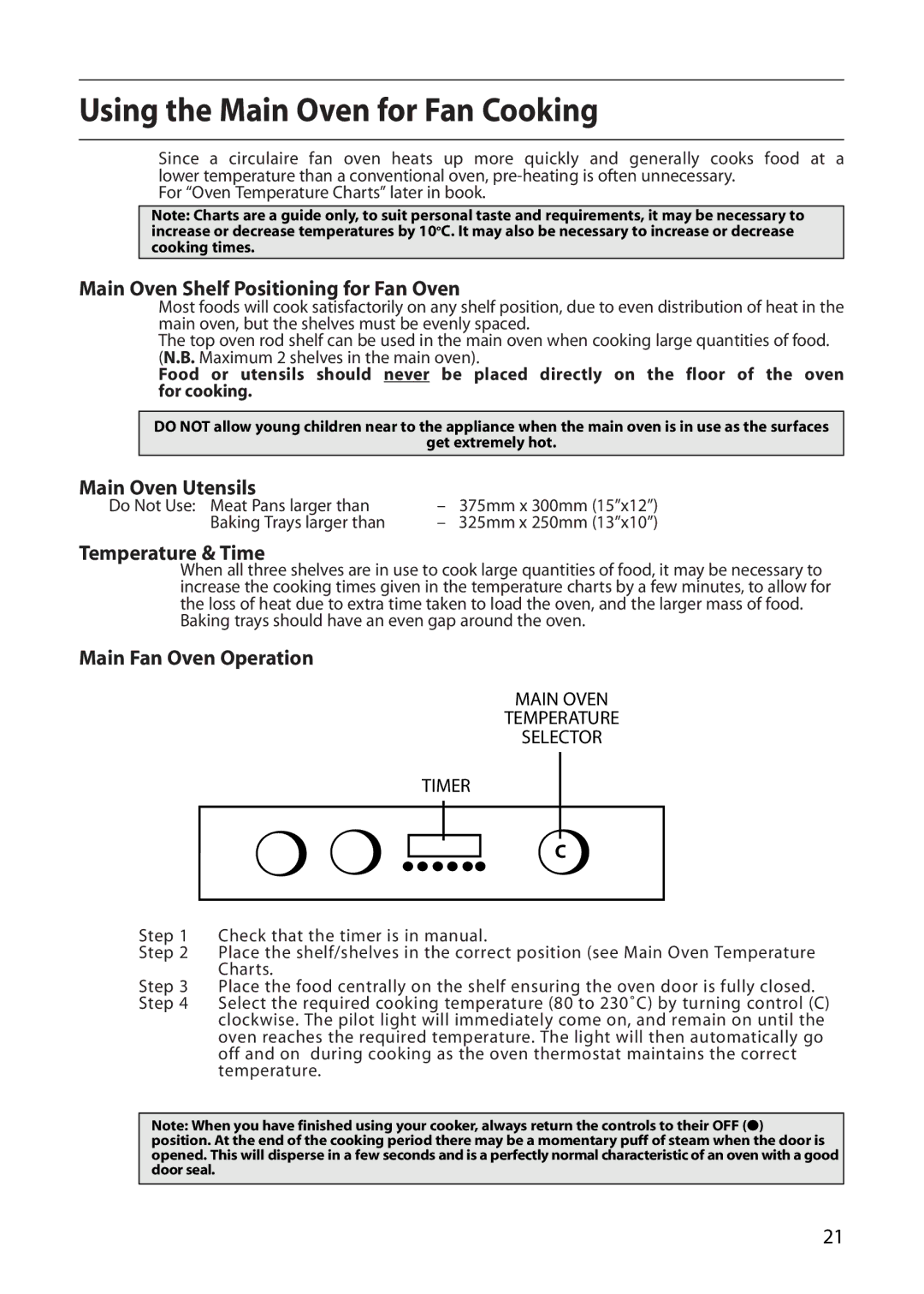 Creda S130E manual Using the Main Oven for Fan Cooking, Main Oven Shelf Positioning for Fan Oven 