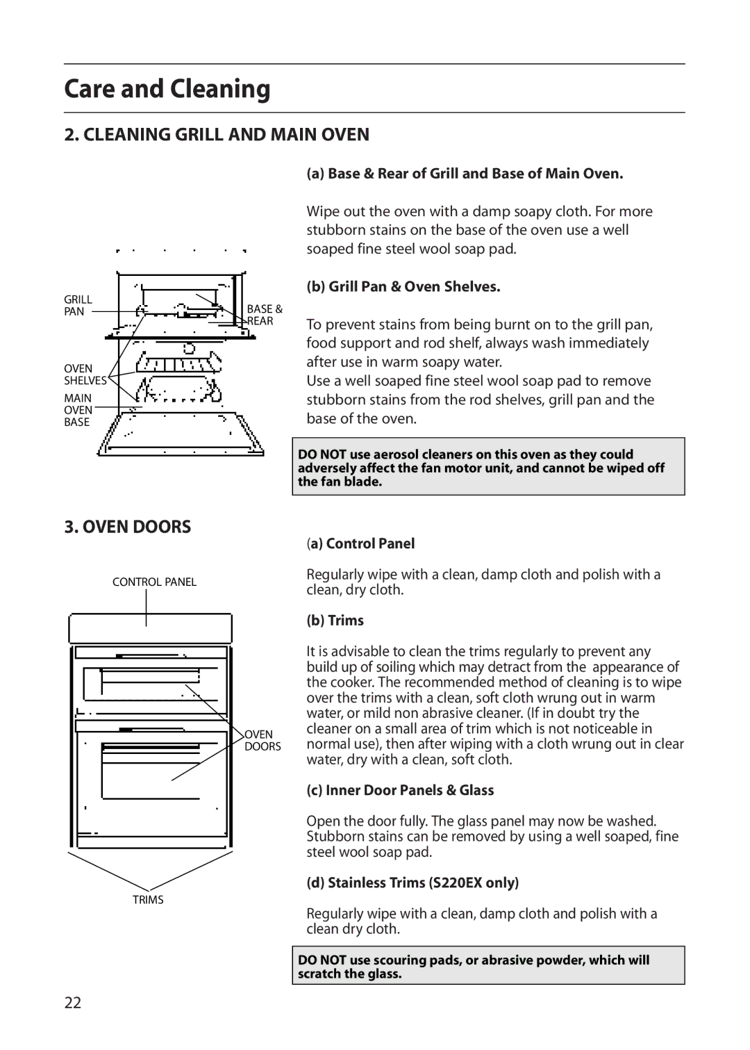 Creda S220E manual Cleaning Grill and Main Oven, Oven Doors 