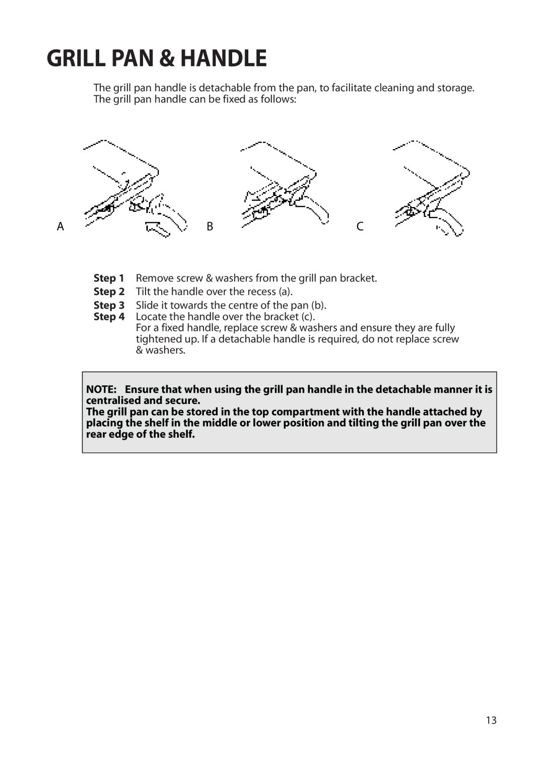 Creda S230G installation instructions Grill PAN & Handle, Abc 