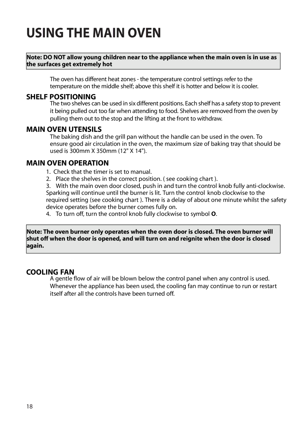 Creda S230G installation instructions Using the Main Oven, Main Oven Utensils, Main Oven Operation 