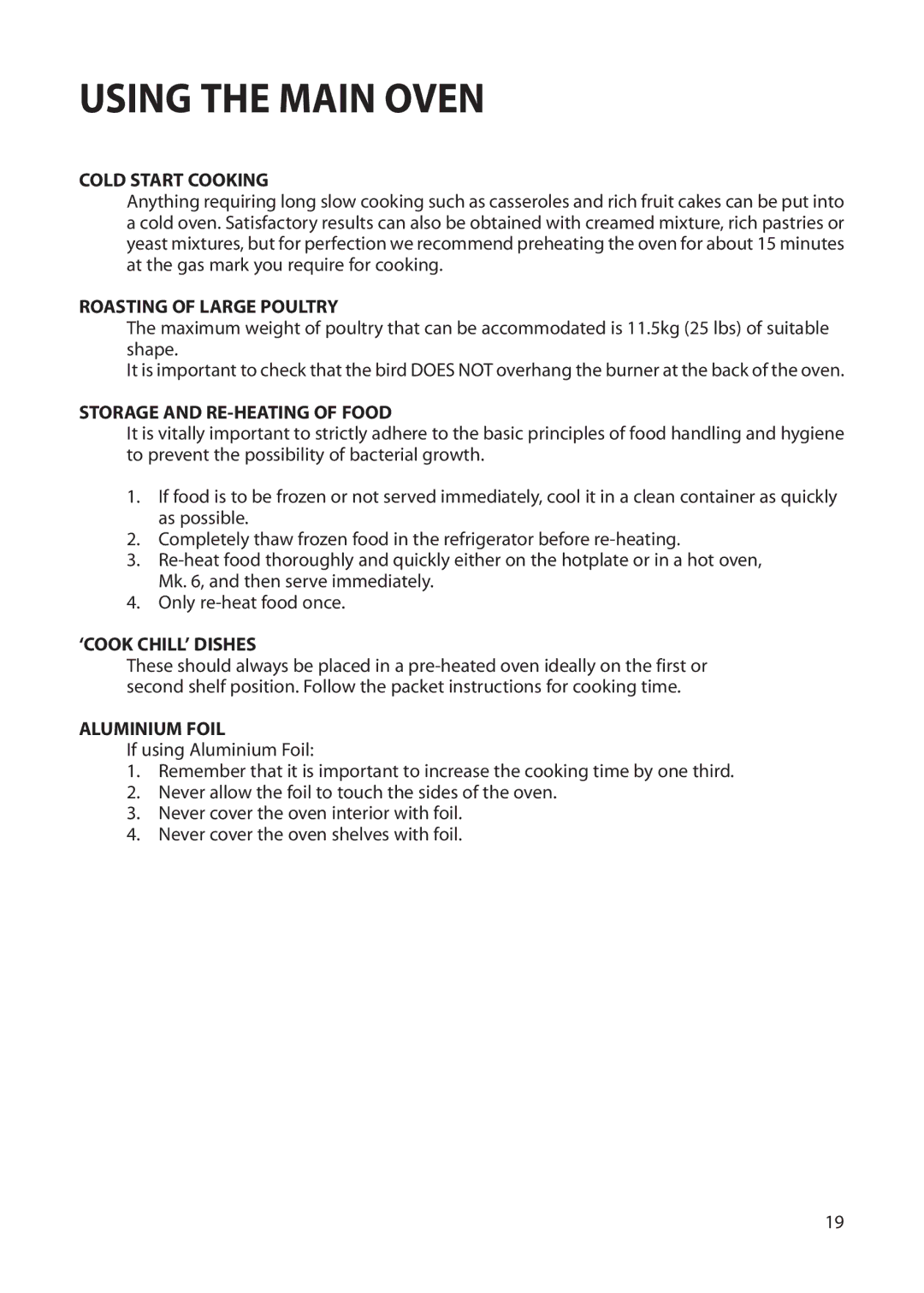 Creda S230G installation instructions Cold Start Cooking 