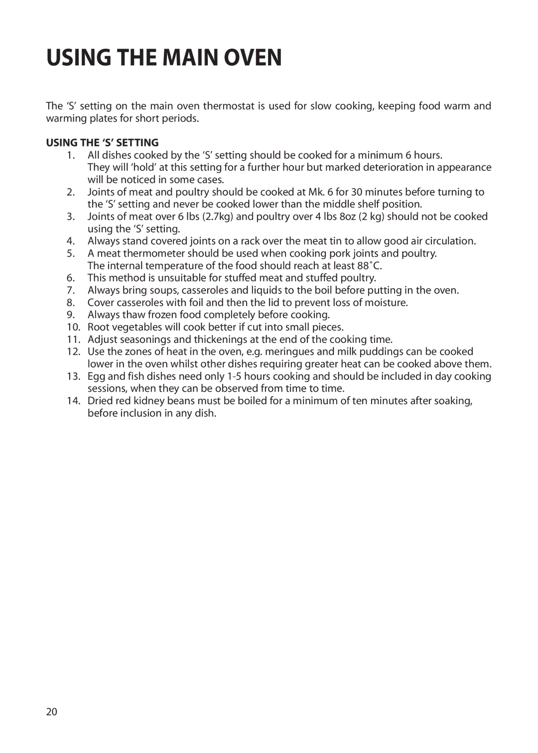 Creda S230G installation instructions Using the ‘S’ Setting 