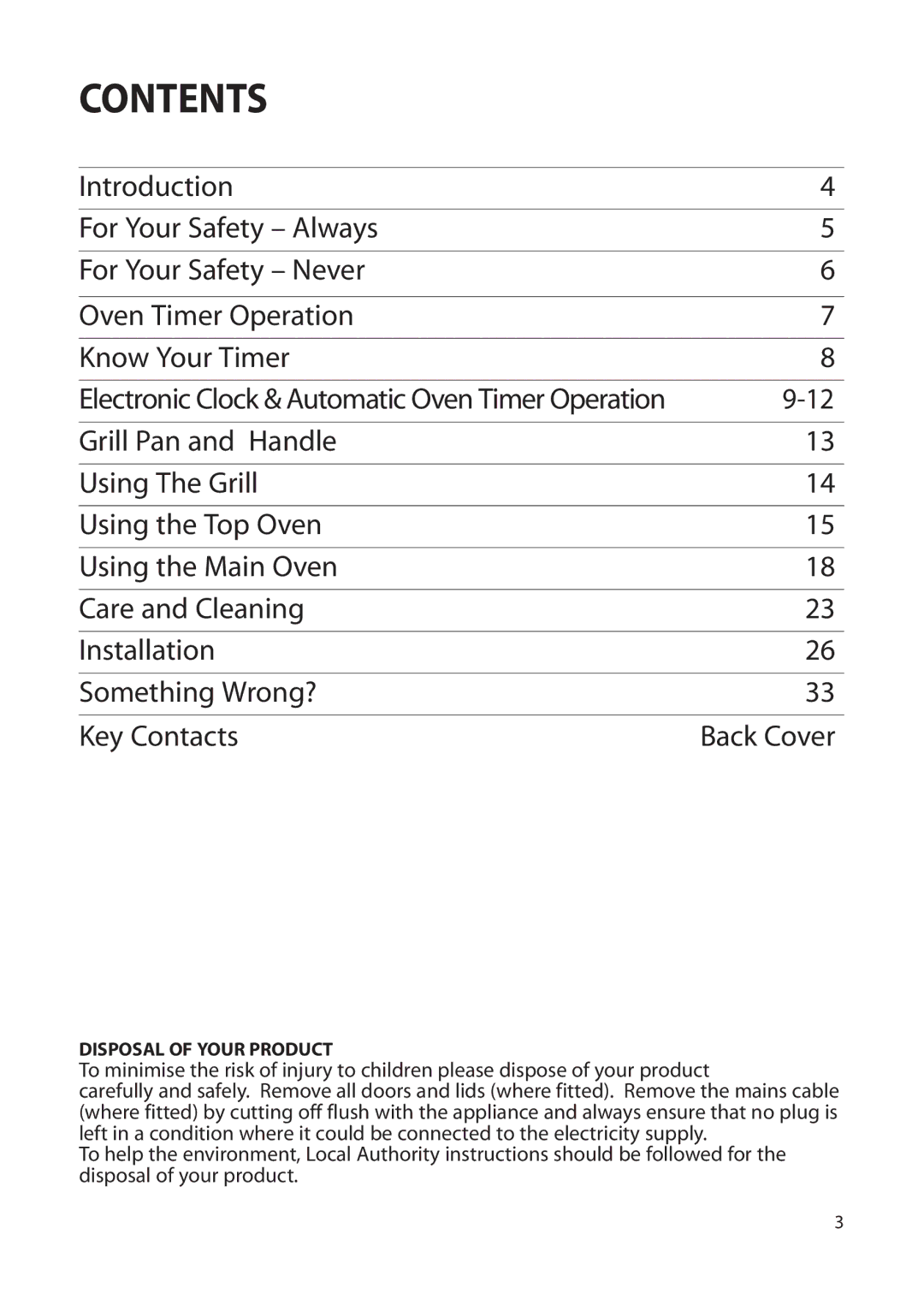 Creda S230G installation instructions Contents 