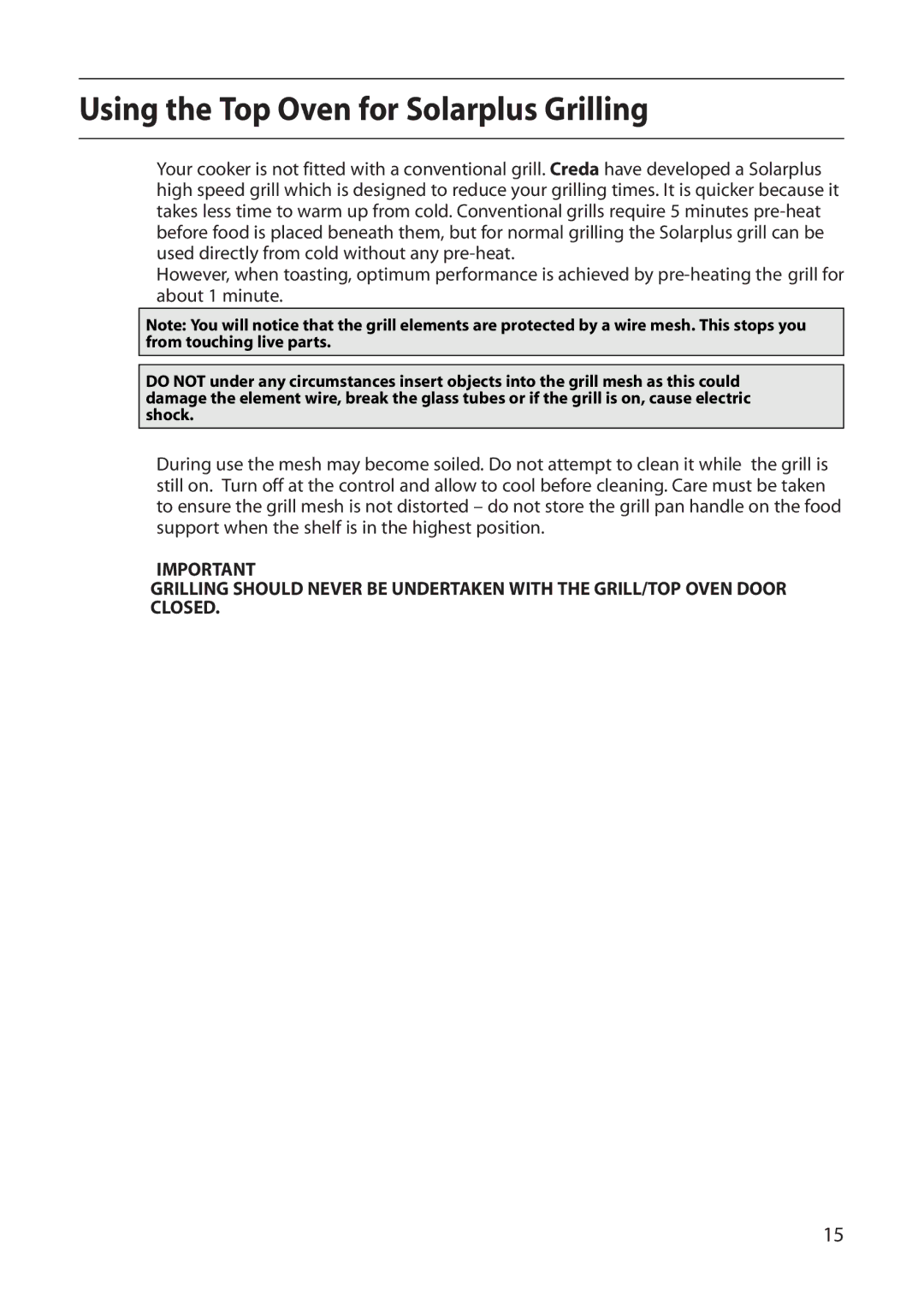 Creda S420E manual Using the Top Oven for Solarplus Grilling 