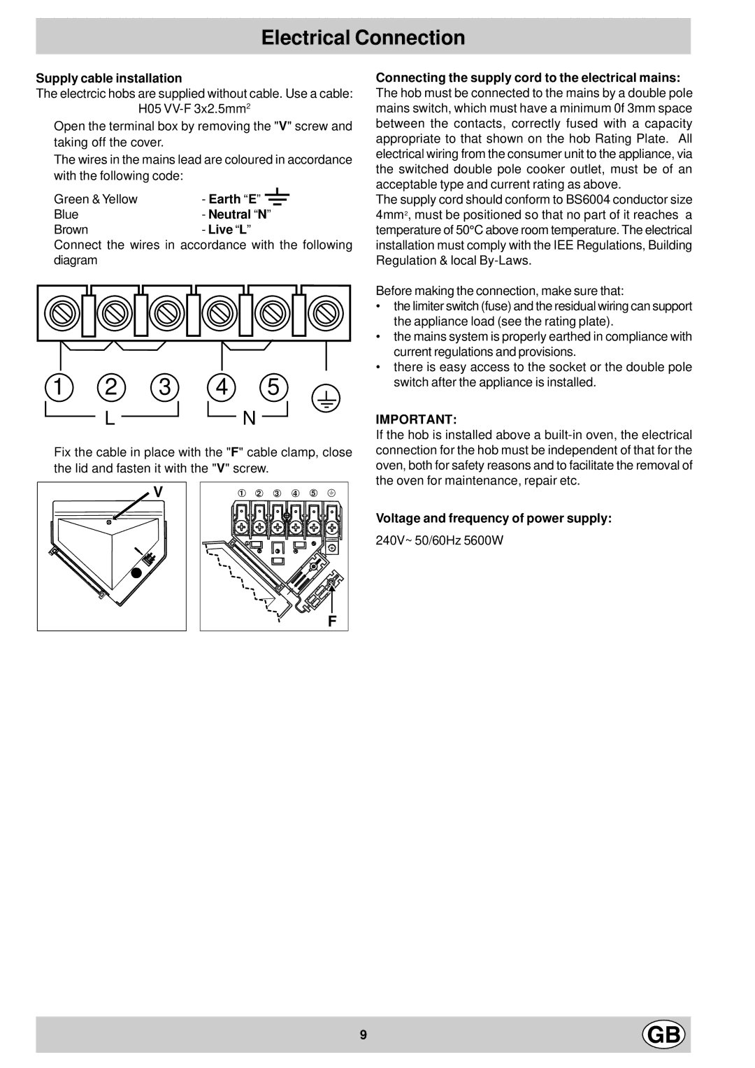 Creda S710E manual Electrical Connection 