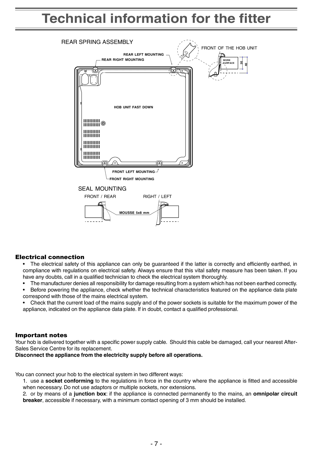 Creda S911E manual Electrical connection 