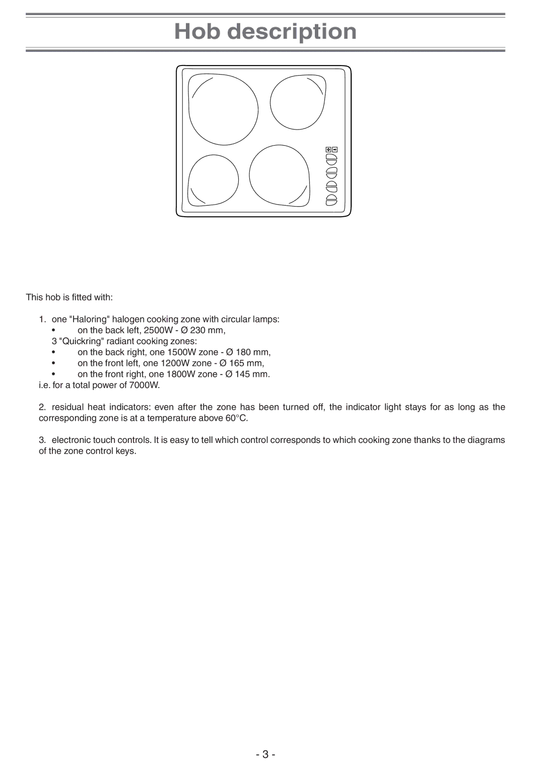 Creda S930E manual Hob description 