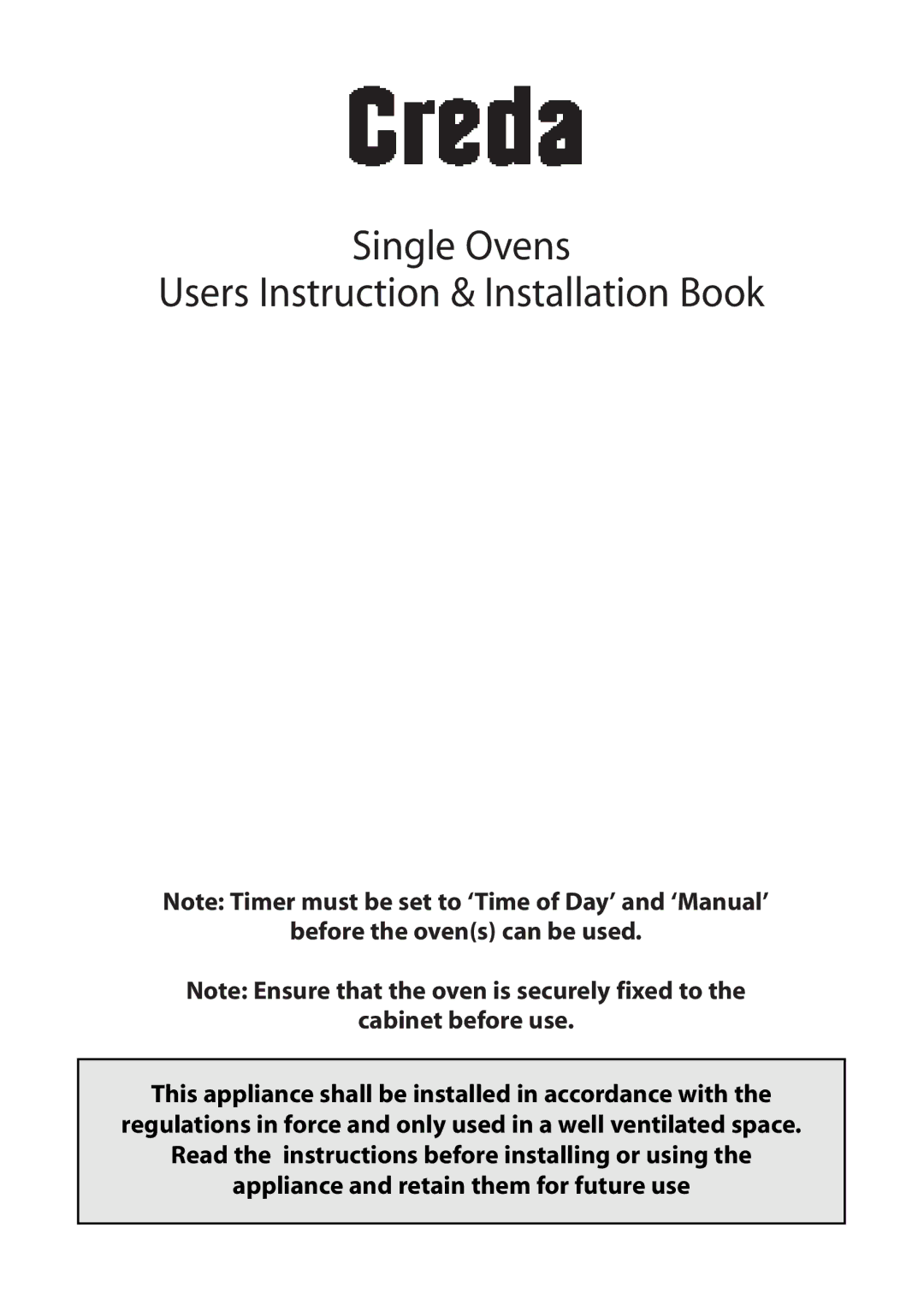 Creda manual Single Ovens Users Instruction & Installation Book 