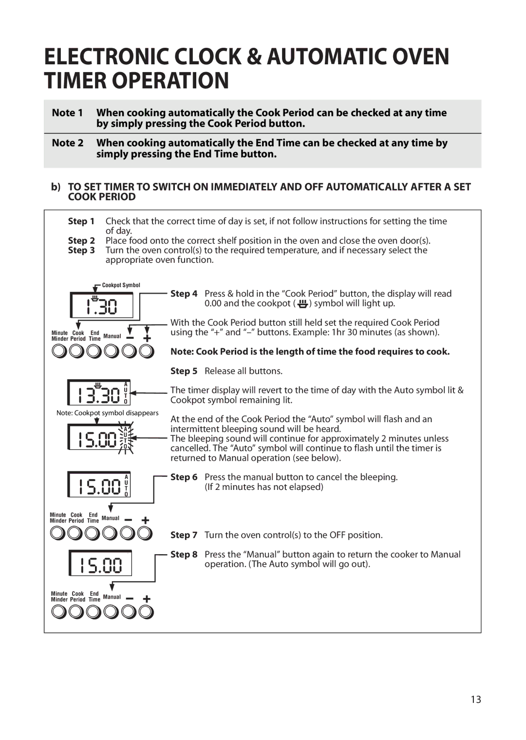 Creda Single Oven manual Appropriate oven function 