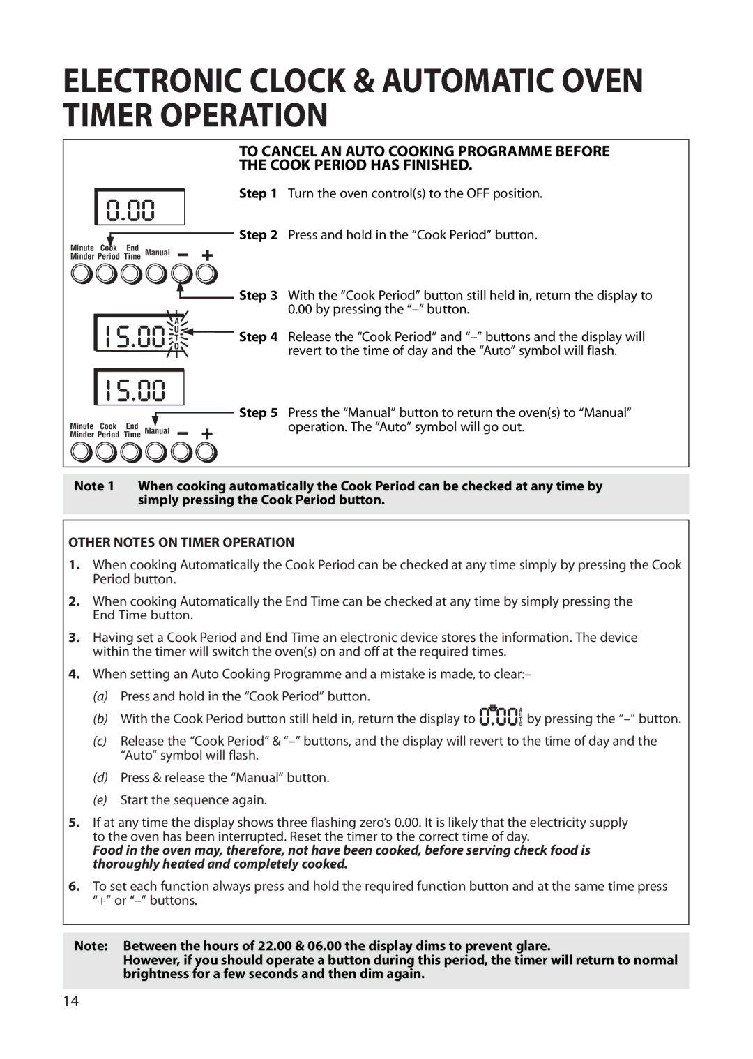 Creda Single Oven manual Other Notes on Timer Operation 