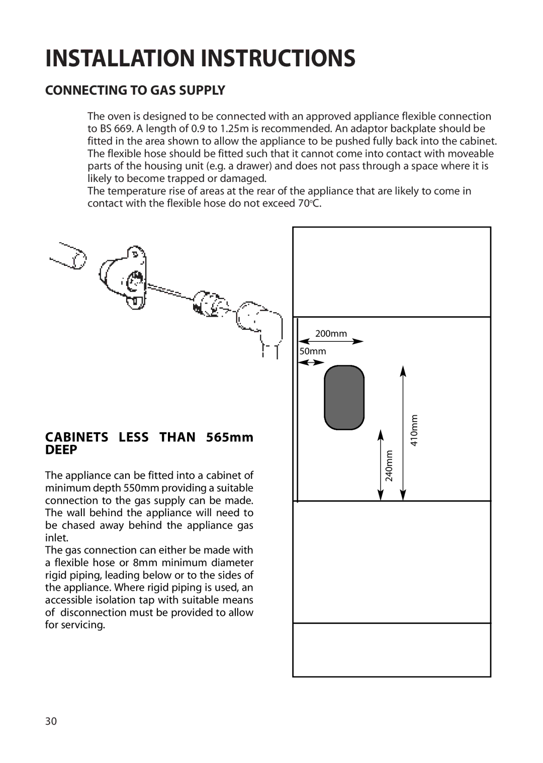 Creda Single Oven manual Connecting to GAS Supply, Deep 