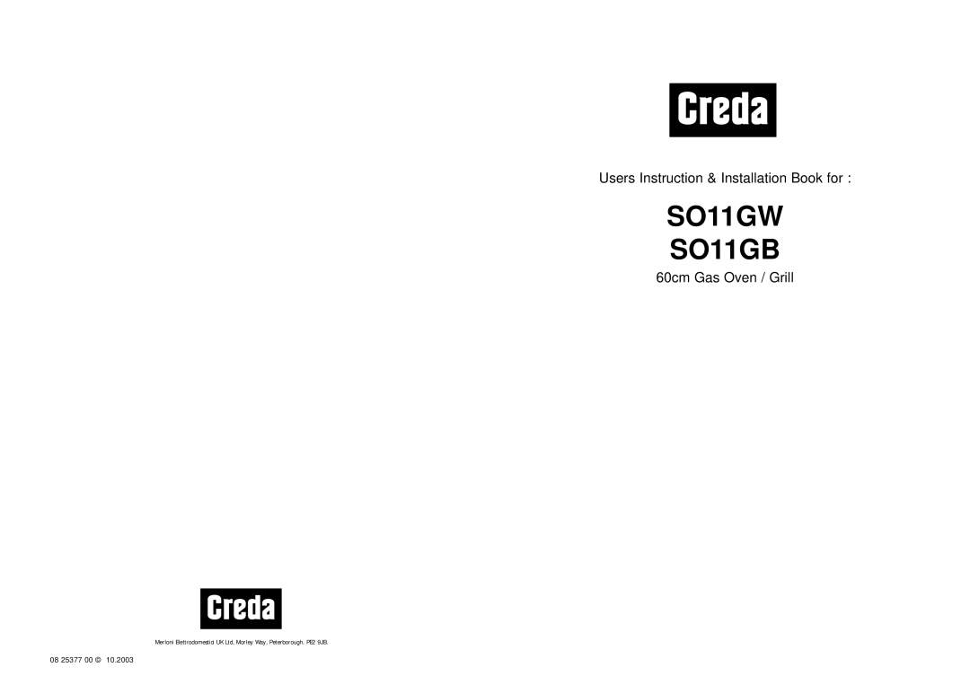 Creda manual SO11GW SO11GB 