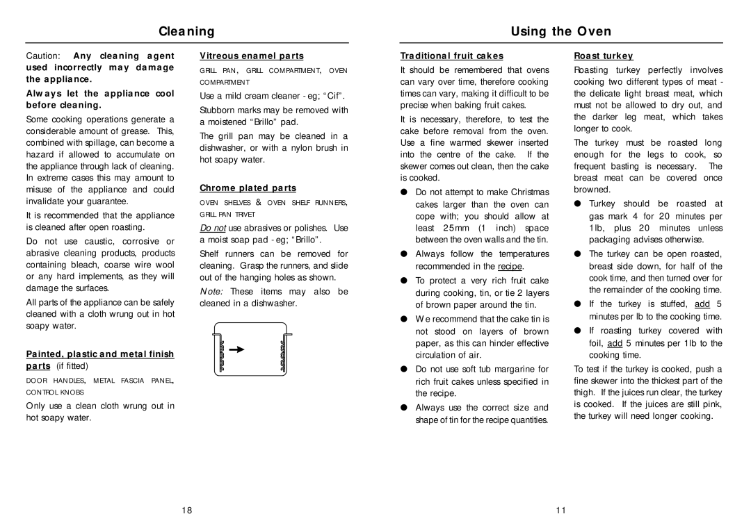 Creda SO11GB, SO11GW manual Cleaning Using the Oven 