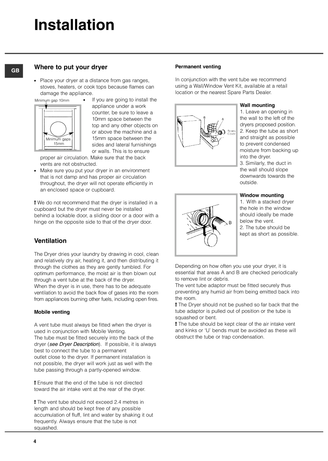 Creda TVU1 TVR2 manual Installation, Where to put your dryer, Ventilation 