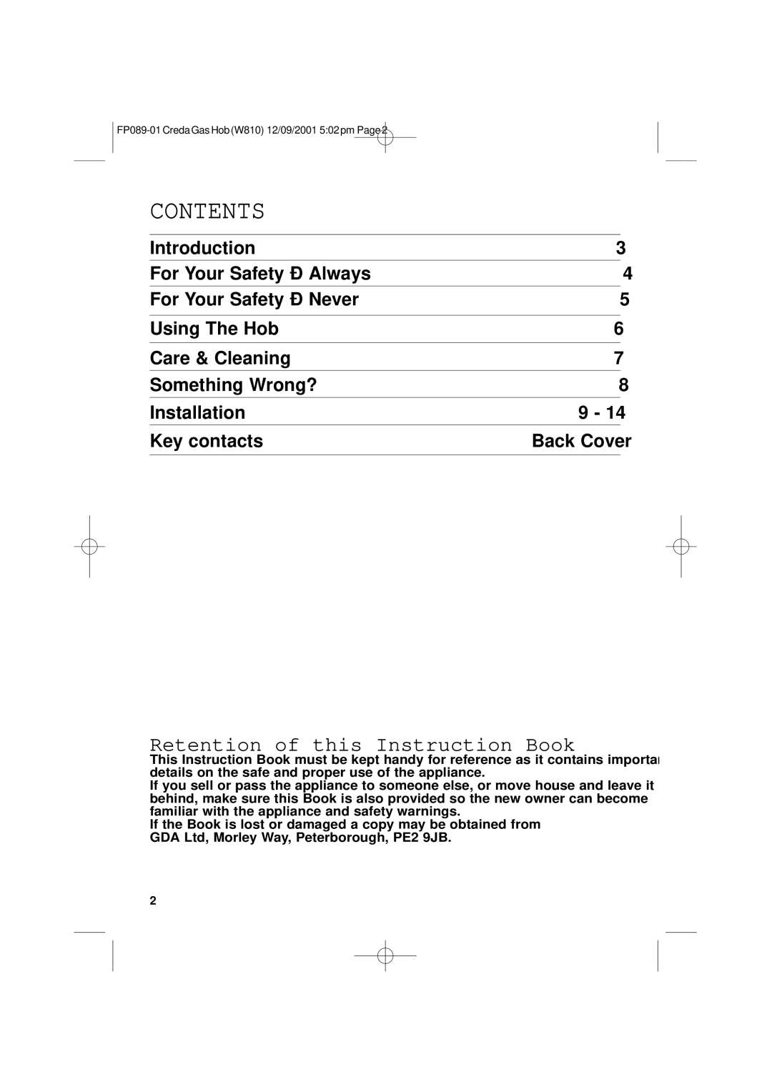 Creda W810 manual Contents 