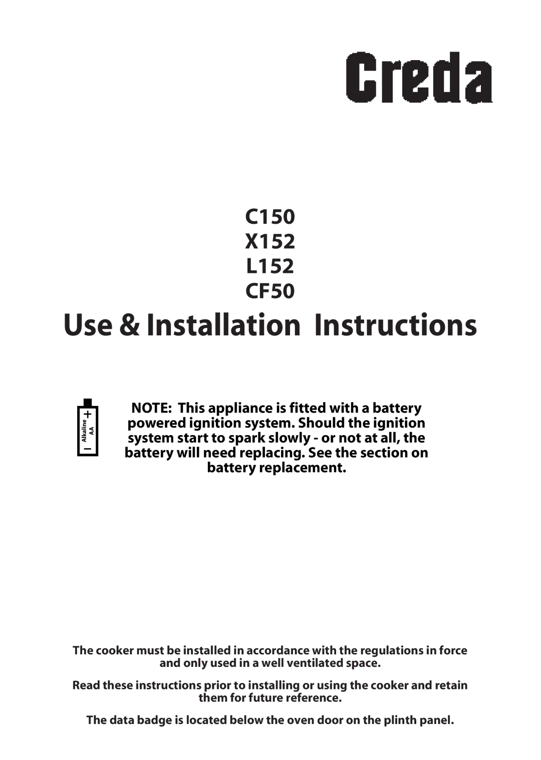 Creda X152 installation instructions Use & Installation Instructions 