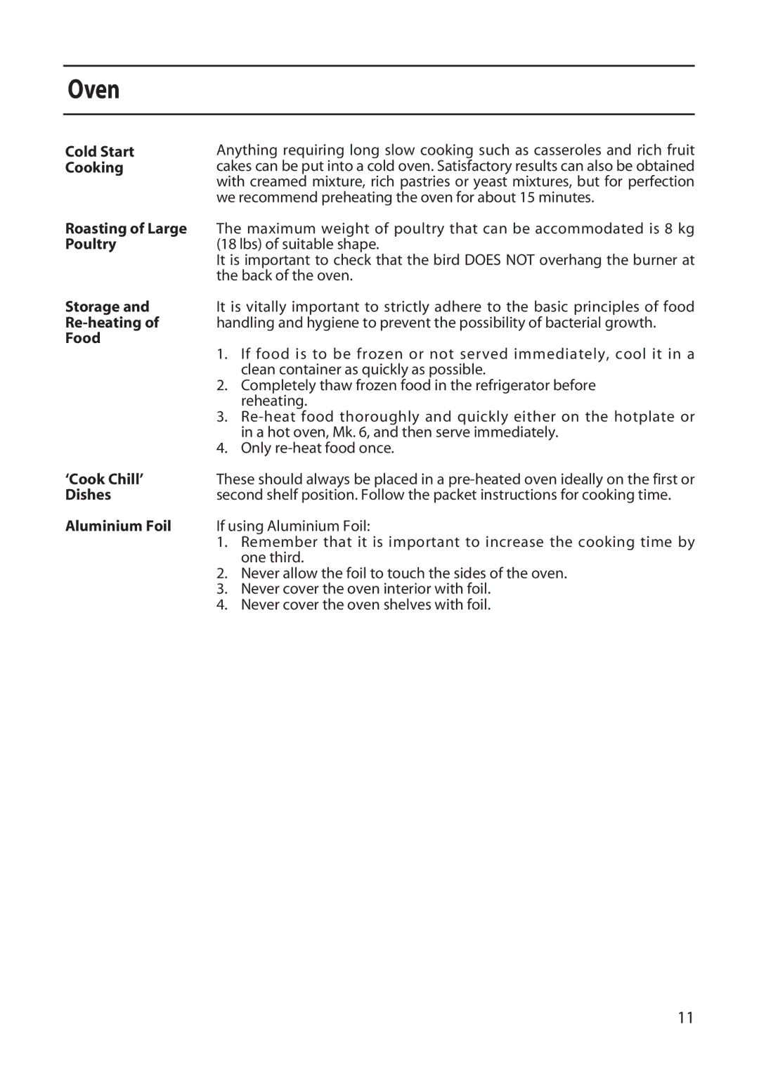 Creda X152 Cold Start Cooking, Roasting of Large, Poultry, Storage, Re-heating, Food, ‘Cook Chill’, Dishes 