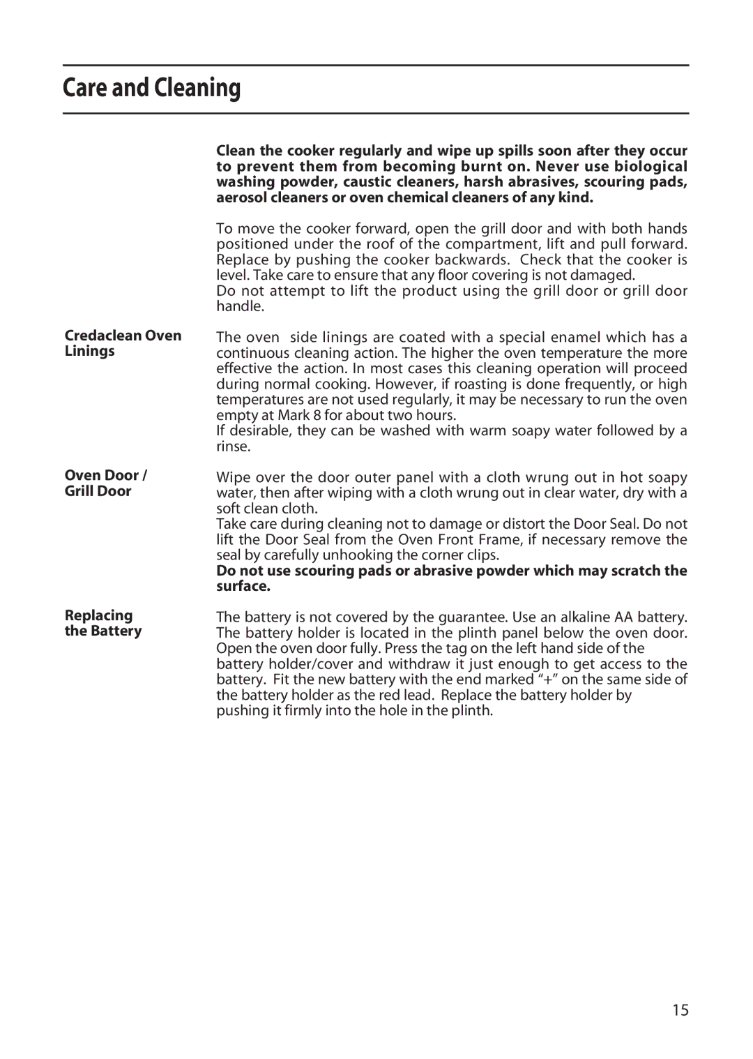 Creda X152 installation instructions Care and Cleaning 