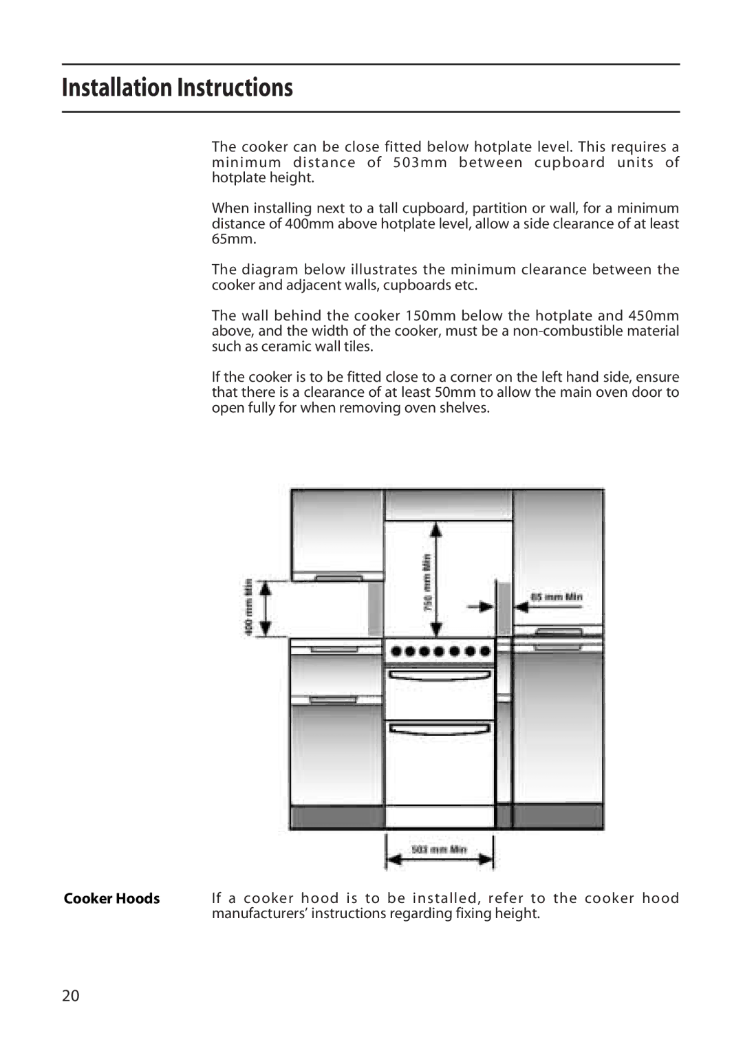 Creda X152 installation instructions Cooker Hoods, Manufacturers’ instructions regarding fixing height 