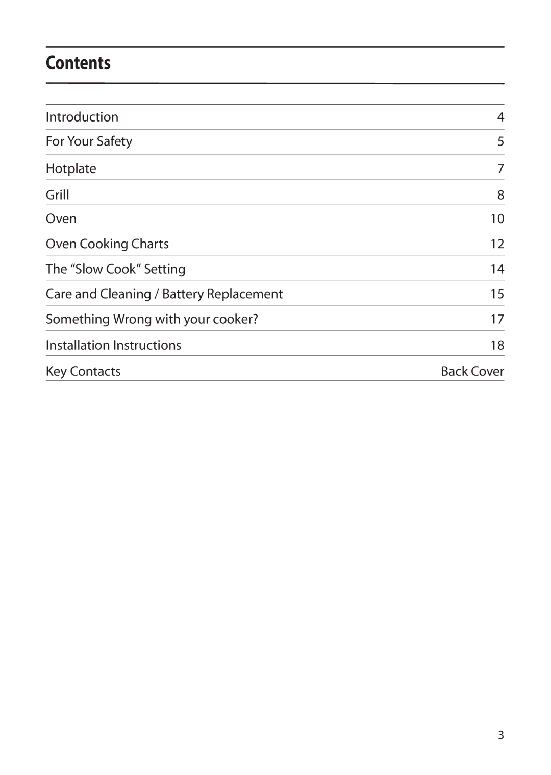 Creda X152 installation instructions Contents 