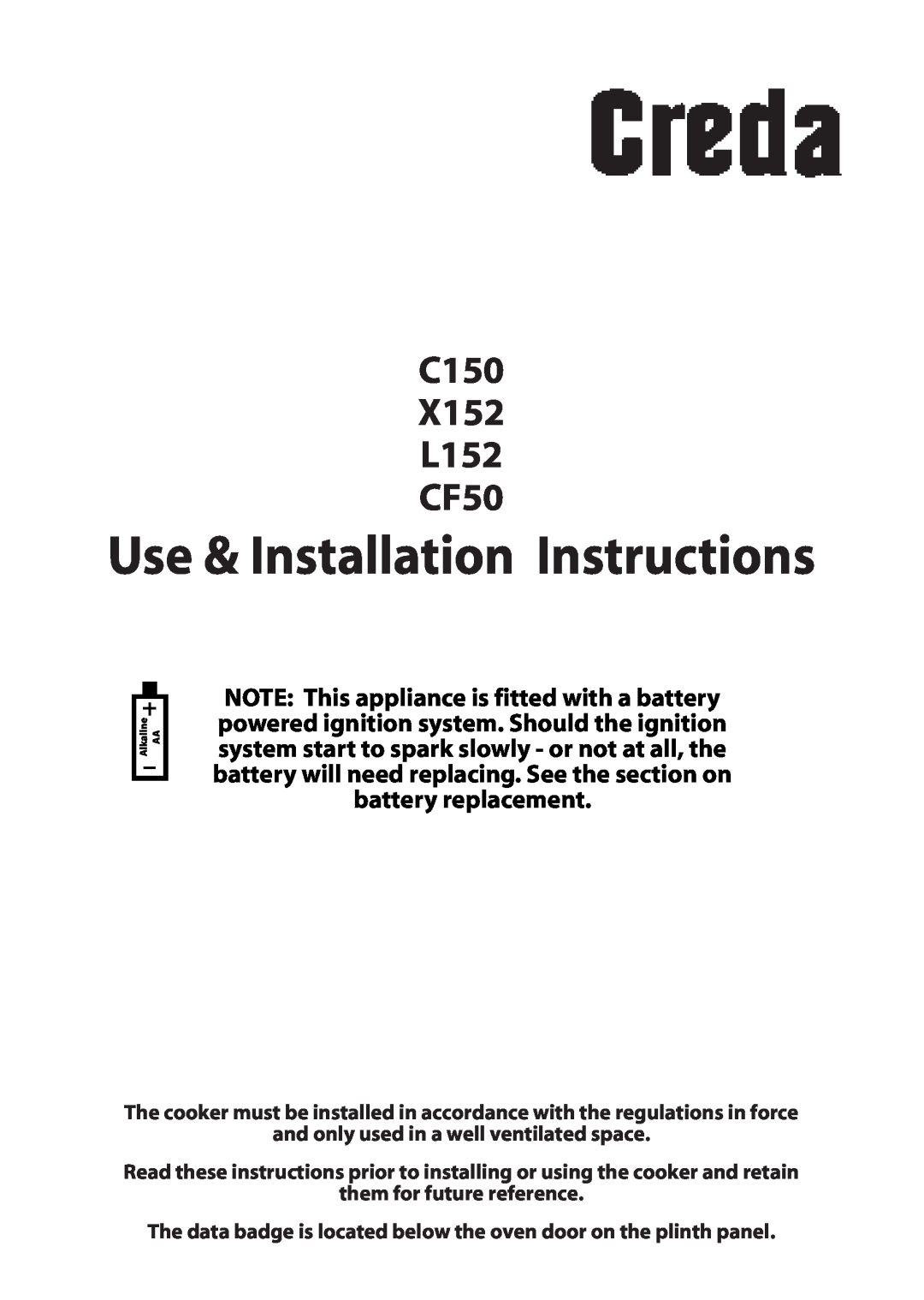Creda installation instructions Use & Installation Instructions, C150 X152 L152 CF50 