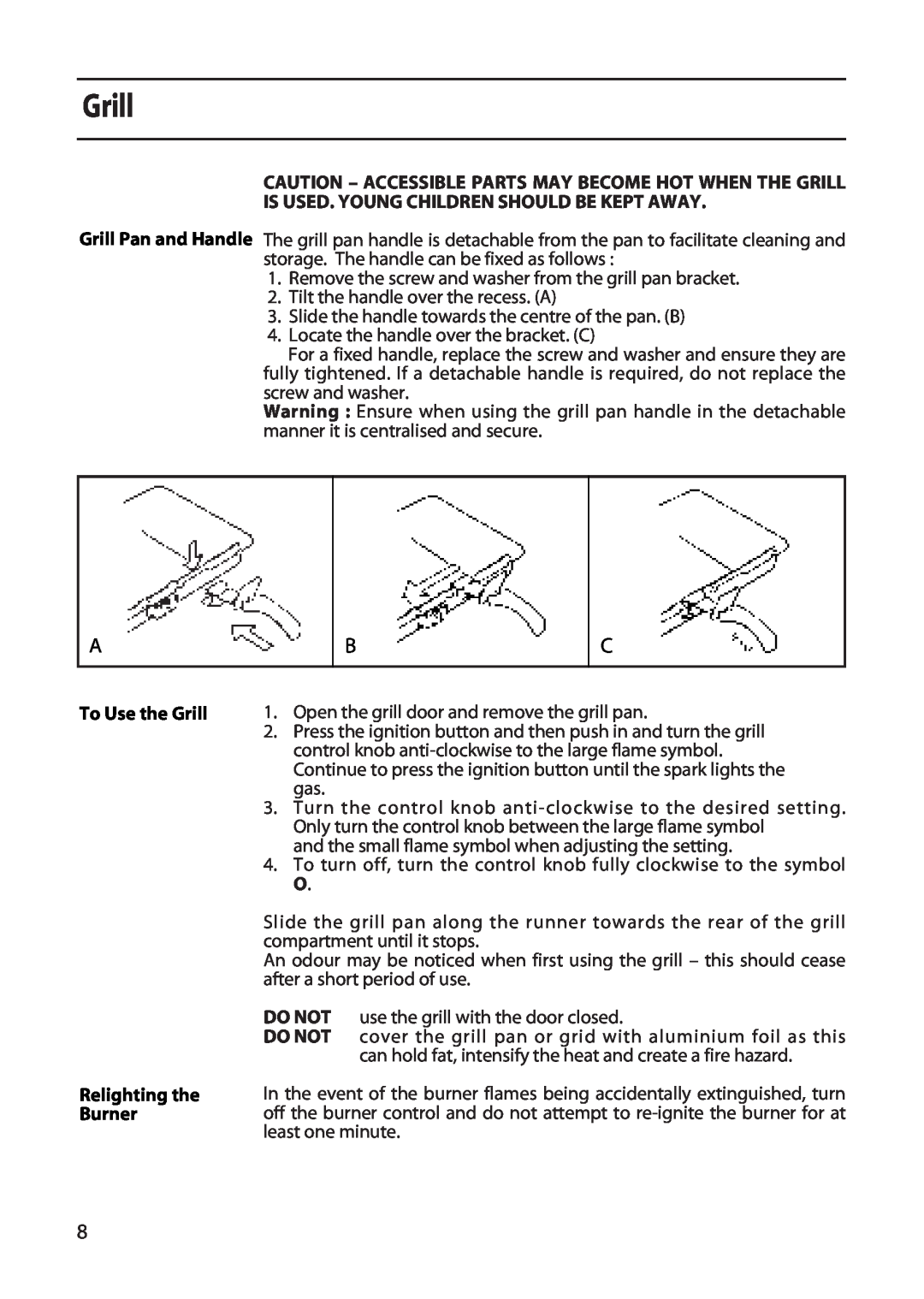 Creda X152 installation instructions To Use the Grill Relighting the Burner 