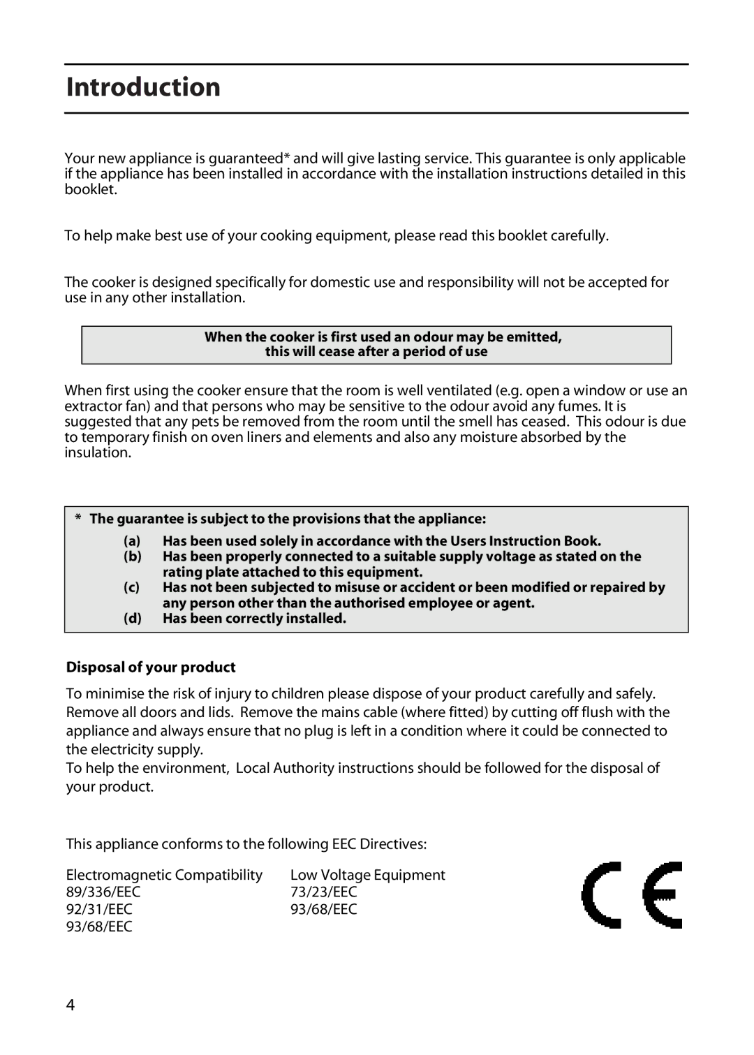 Creda X152E manual Introduction, Disposal of your product, 89/336/EEC 73/23/EEC 92/31/EEC 93/68/EEC 