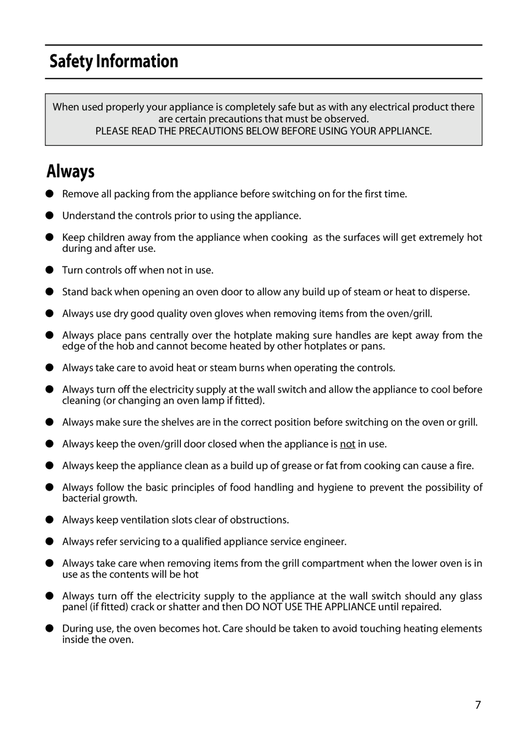 Creda X152E manual Safety Information, Always 