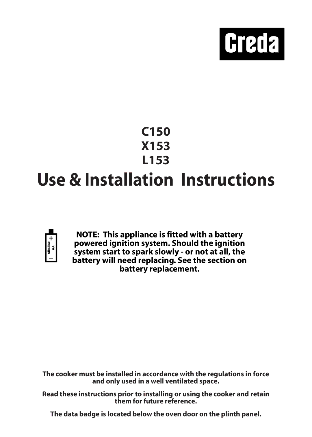 Creda L153, X153, C150 installation instructions Use & Installation Instructions 