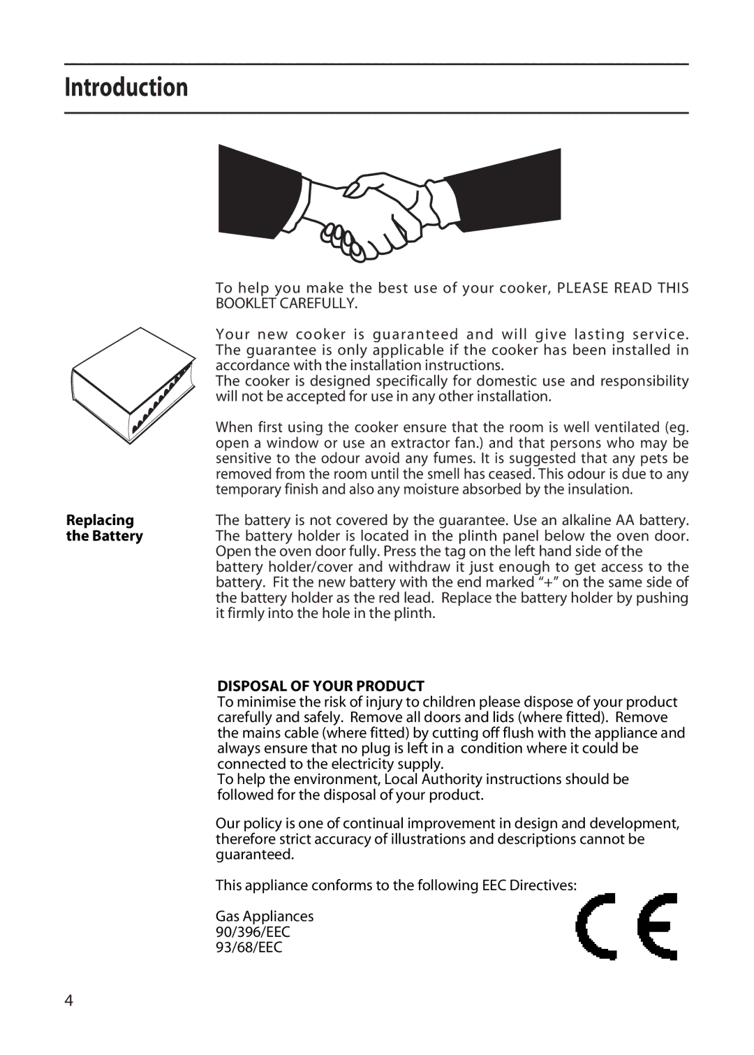 Creda L153, X153, C150 installation instructions Introduction, Replacing, Battery 