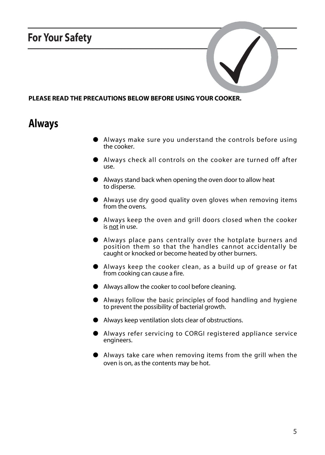 Creda C150, X153, L153 installation instructions For Your Safety, Always 