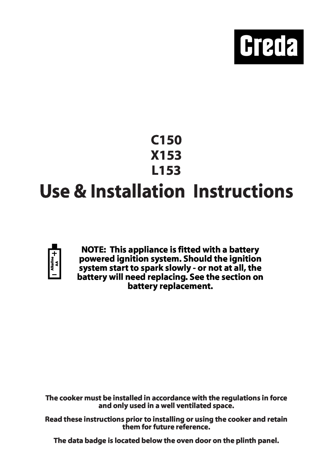 Creda installation instructions Use & Installation Instructions, C150 X153 L153 
