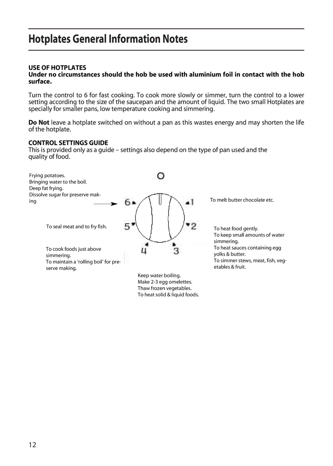 Creda X155E manual Hotplates General Information Notes, USE of Hotplates 