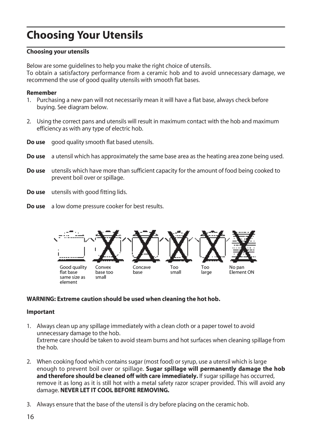 Creda X155E manual Choosing Your Utensils, Choosing your utensils, Remember 