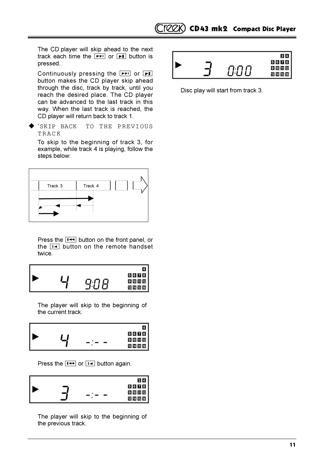 Creek Audio CD43 mk 2 manual ‹ ‘SKIP Back to the Previous Track 