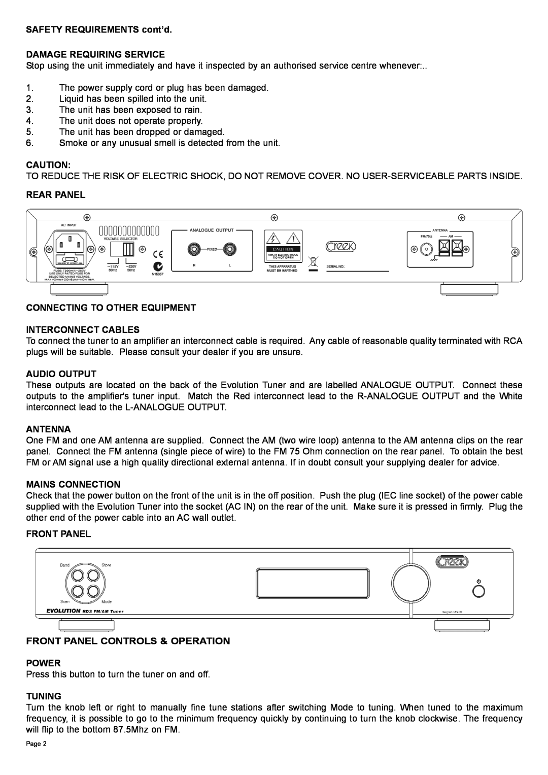 Creek Audio Evolution RDS instruction manual SAFETY REQUIREMENTS cont’d 