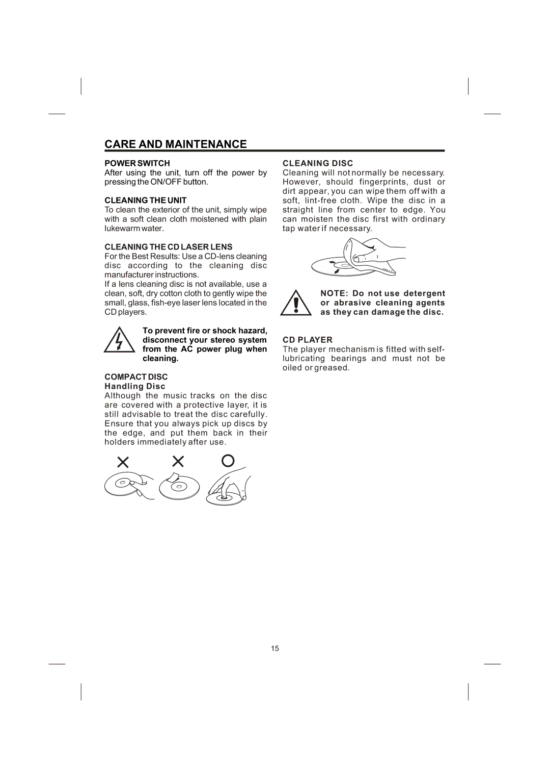 Creek Audio STVG-989 Care and Maintenance, Cleaning the CD Laser Lens, Compact Disc, Cleaning Disc, CD Player 