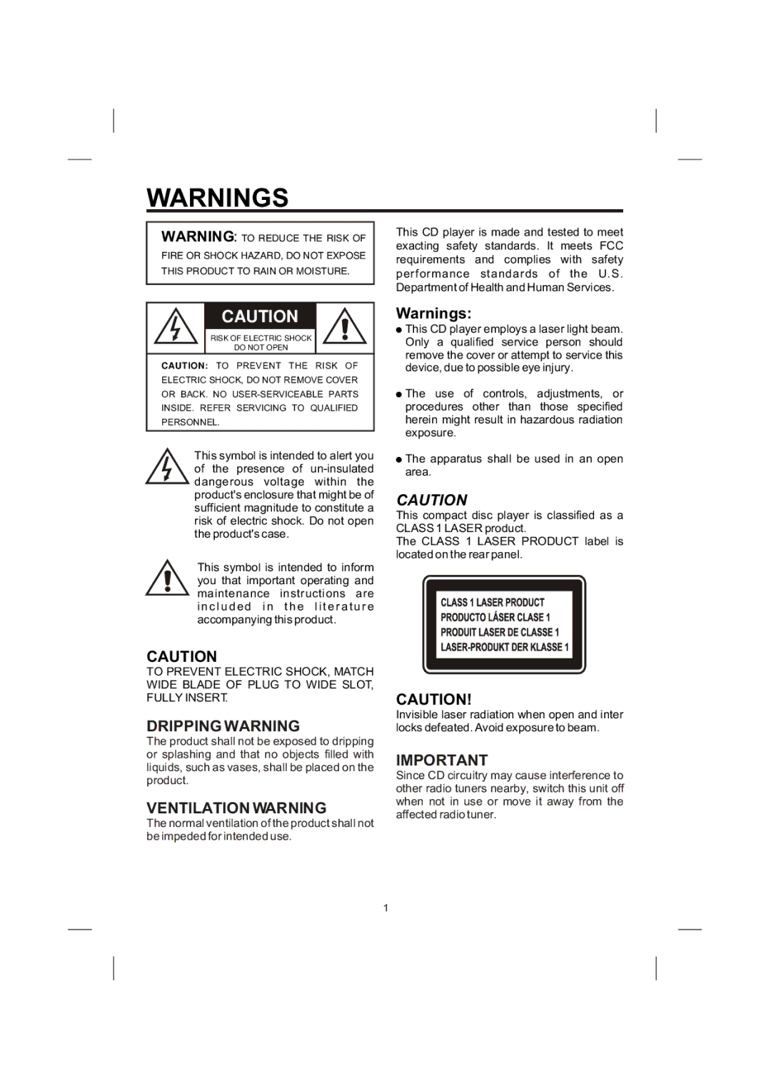 Creek Audio STVG-989 instruction manual Dripping Warning, Ventilation Warning 