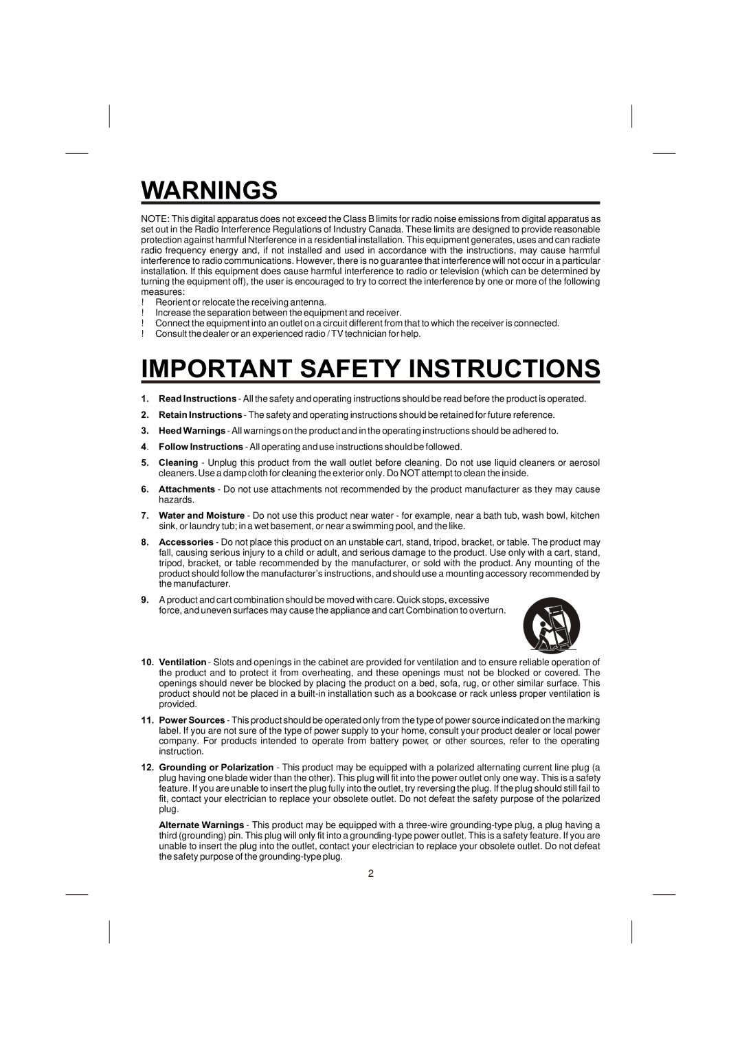 Creek Audio STVG-989 instruction manual Important Safety Instructions 