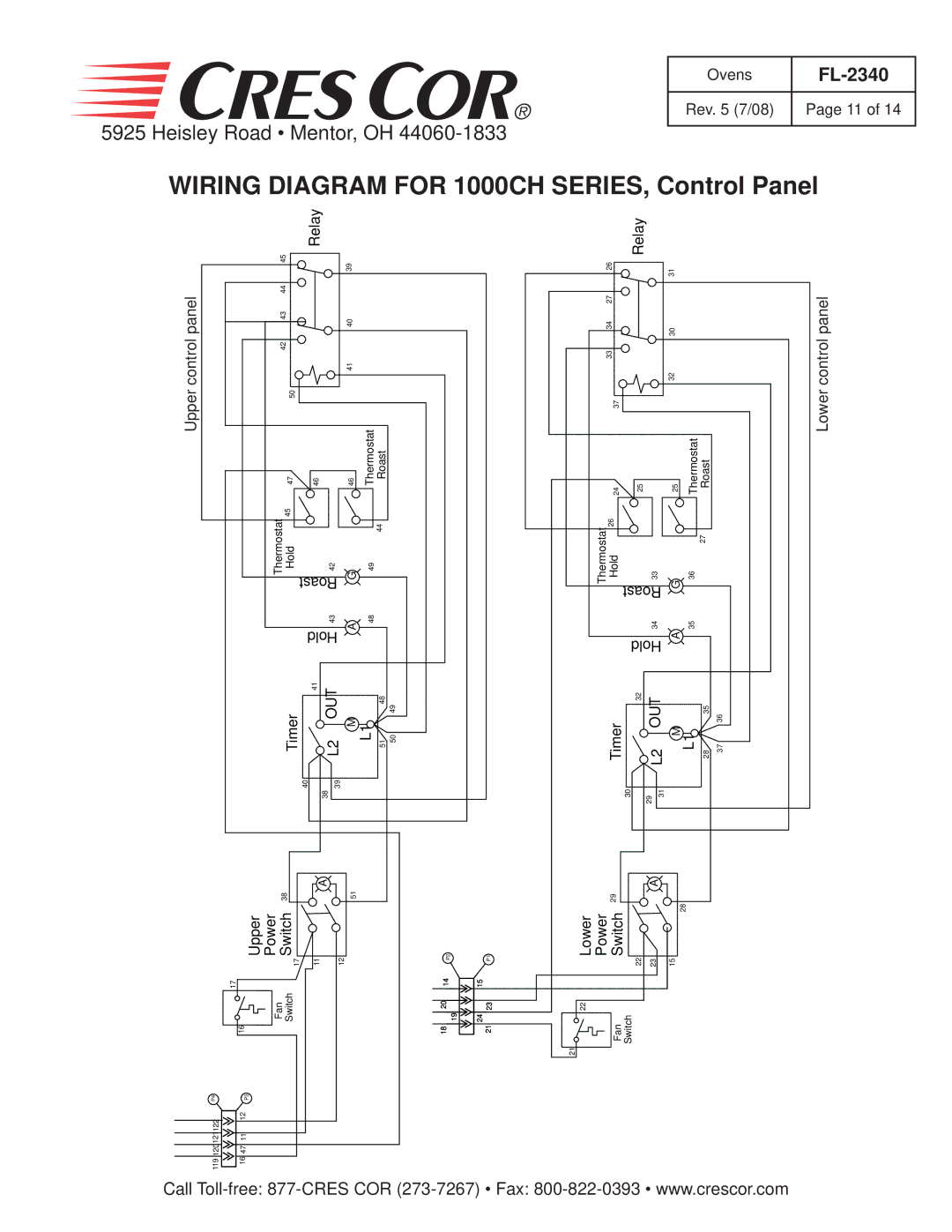 Cres Cor 1000-CH-AL, 1000-CH Series, 1000-CH-SS-SPLIT manual Wiring Diagram for 1000CH SERIES, Control Panel, Out 