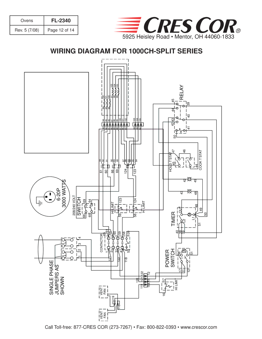 Cres Cor 1000-CH Series, 1000-CH-SS-SPLIT, 1000-CH-AL-SPLIT manual Wiring, Diagram for 1000CH, Split Series 