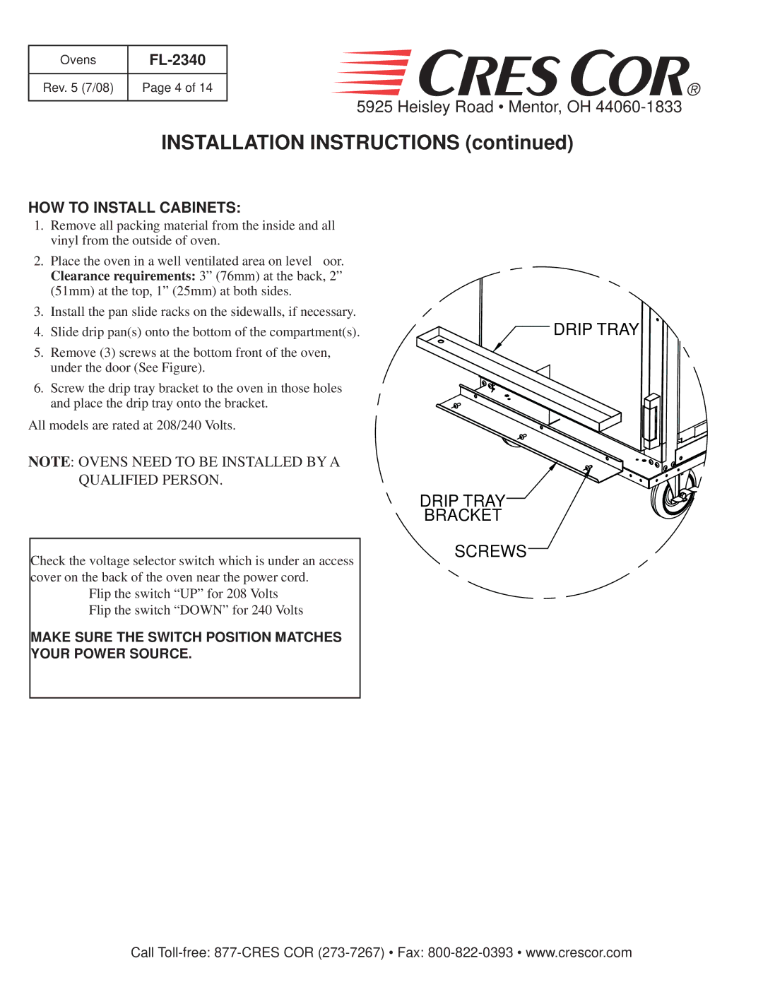 Cres Cor 1000-CH-AL-SPLIT, 1000-CH Series, 1000-CH-SS-SPLIT manual Installation Instructions, HOW to Install Cabinets 