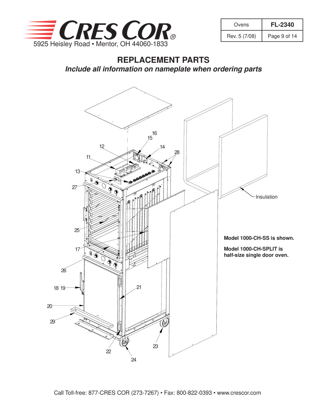 Cres Cor 1000-CH-AL-SPLIT, 1000-CH Series, 1000-CH-SS-SPLIT manual Insulation 