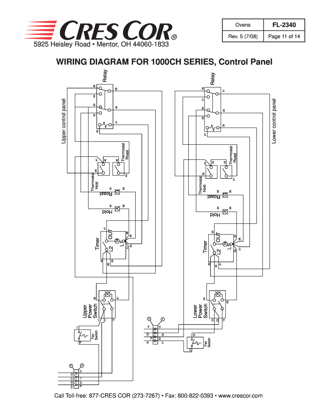 Cres Cor 1000-CH-SS WIRING DIAGRAM FOR 1000CH SERIES, Control Panel, Heisley Road Mentor, OH, FL-2340, Relay, Roast, Hold 