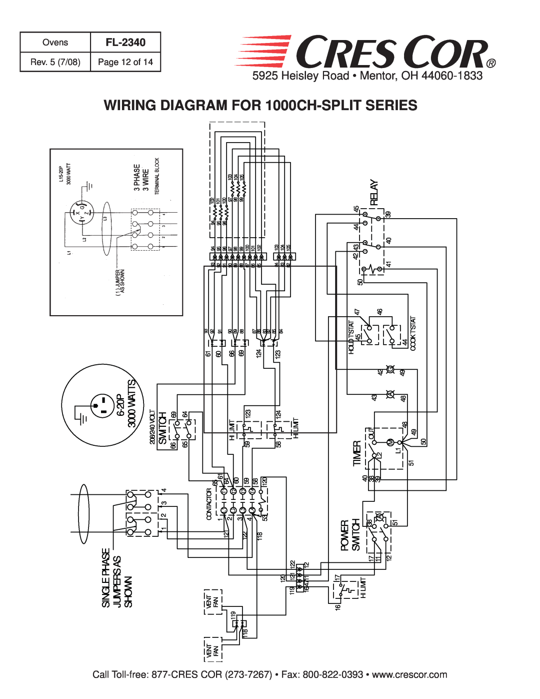 Cres Cor 1000-CH Series Wiring, DIAGRAM FOR 1000CH, Split Series, Heisley, Road Mentor, OH, 44060-1833, FL-2340, Shown 