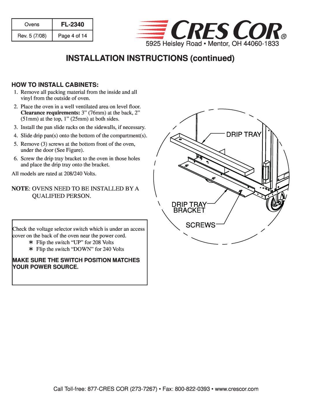 Cres Cor 1000-CH-AL-SPLIT INSTALLATION INSTRUCTIONS continued, How To Install Cabinets, Drip Tray Drip Tray Bracket Screws 