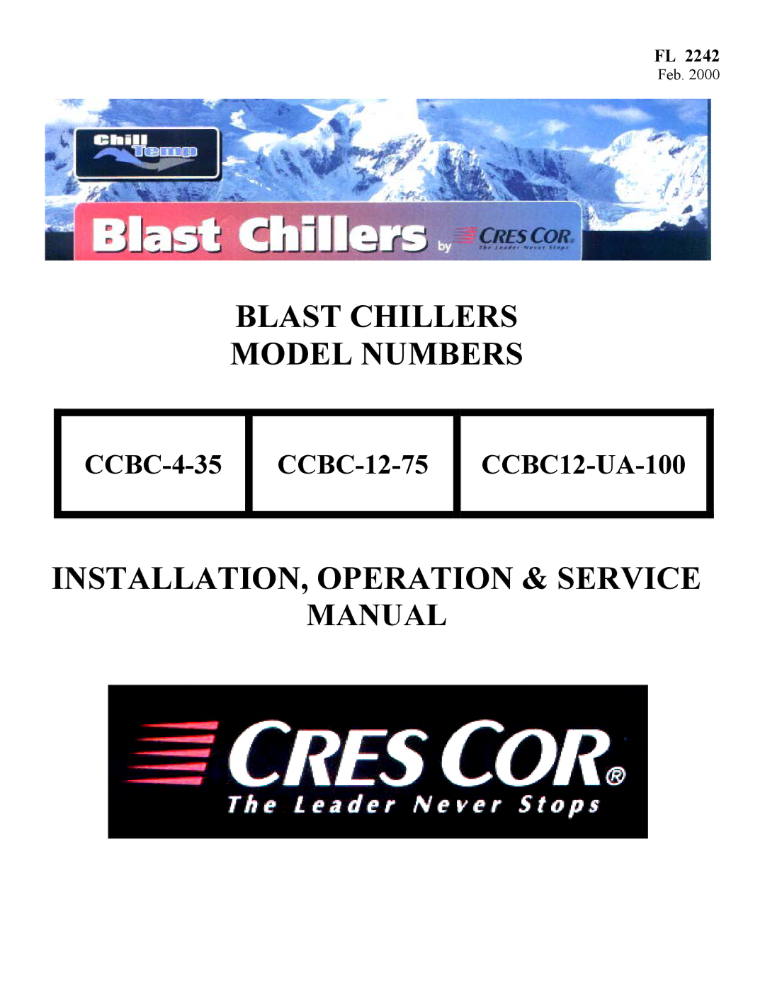 Cres Cor CCBC-12-75, CCBC-4-35, CCBC12-UA-100 service manual Blast Chillers Model Numbers 