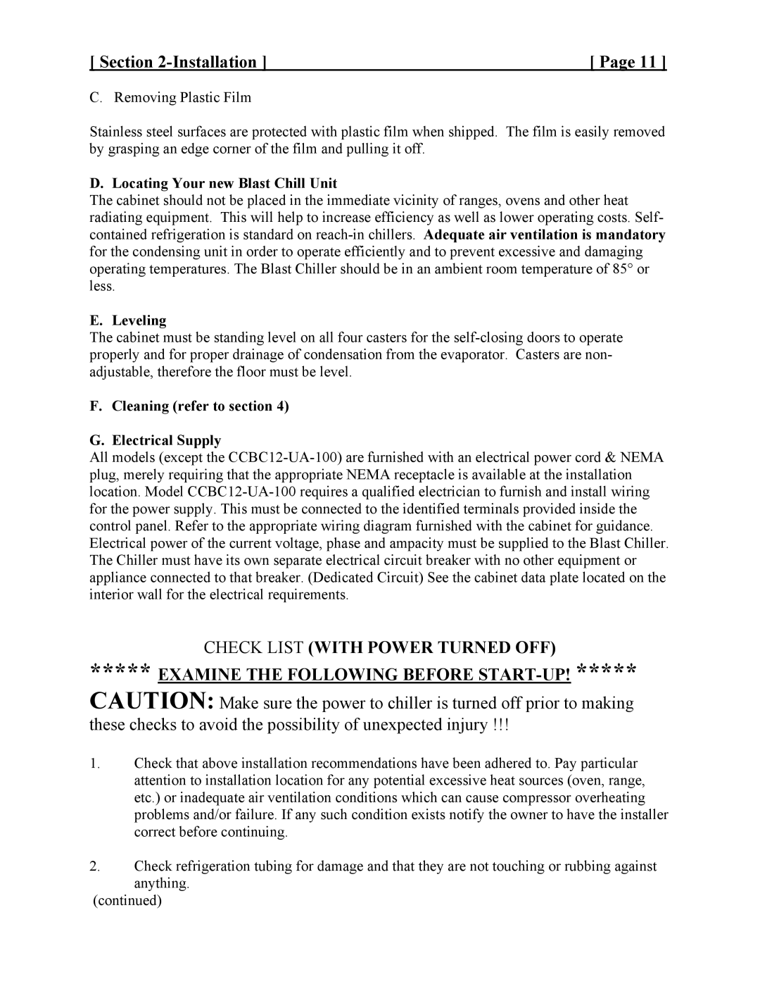 Cres Cor CCBC-12-75, CCBC-4-35, CCBC12-UA-100 service manual Locating Your new Blast Chill Unit 